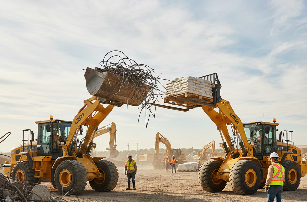 Grapple Buckets and wheel loader fork attachments: which one is best for your job?
