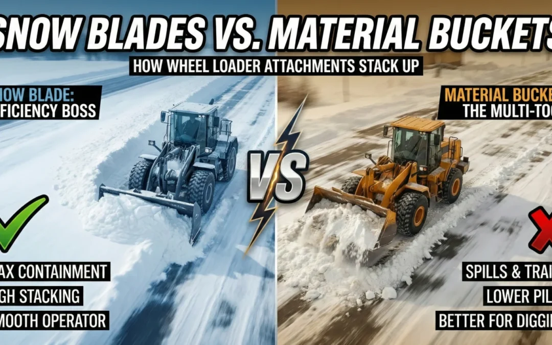 Snow Blades Vs Material Handling Buckets! Dive into our Guide for Wheel Loader Attachments