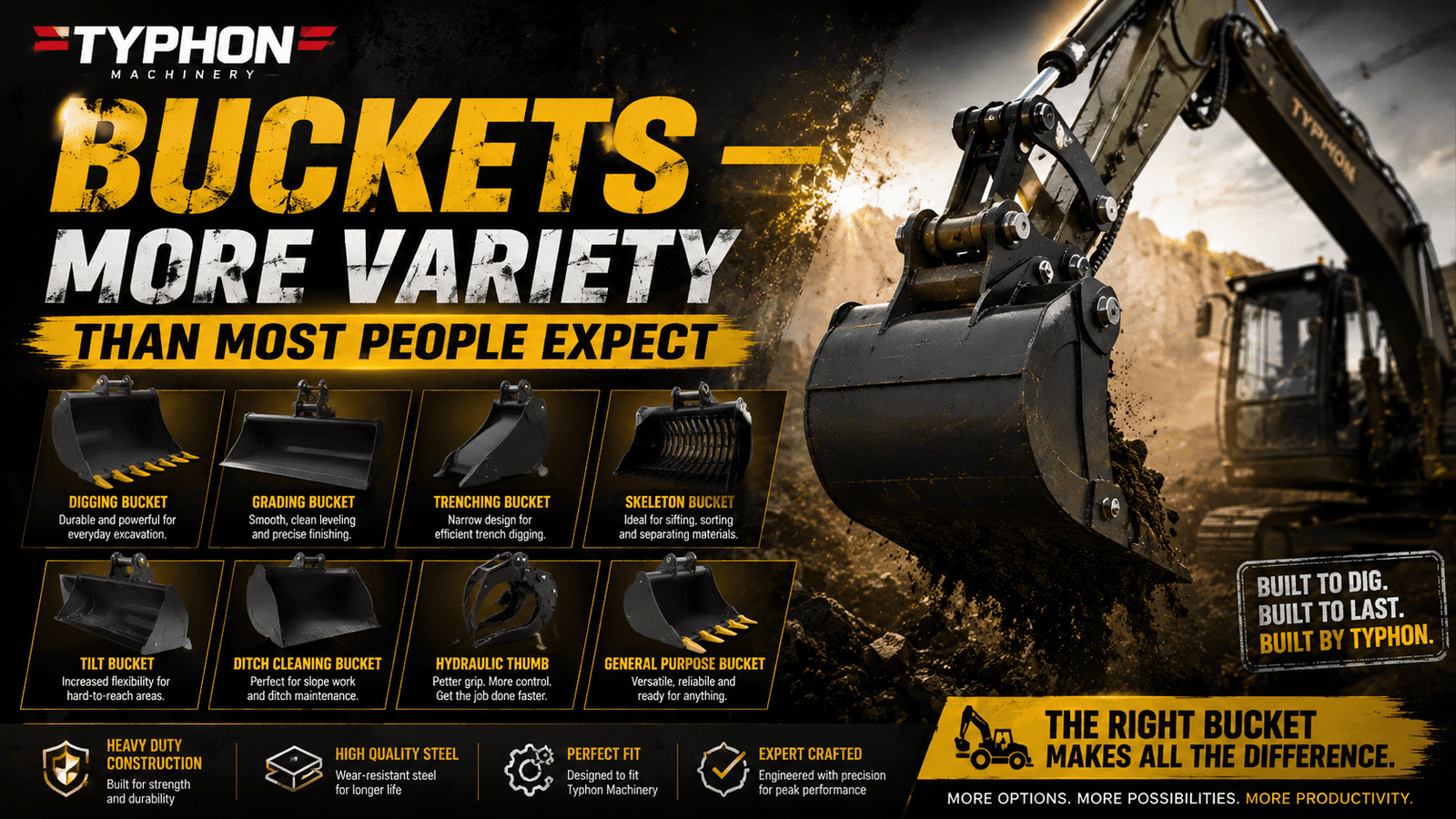 Mini Excavator Attachments and Accessories - Machinery.directory buckets